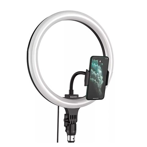 Кольцевая лампа Baseus Live Stream Holder-Floor Stand, черная, с креплением, с держателем, выдвижная, 12,0", #CRZB12-B01 Превью 1