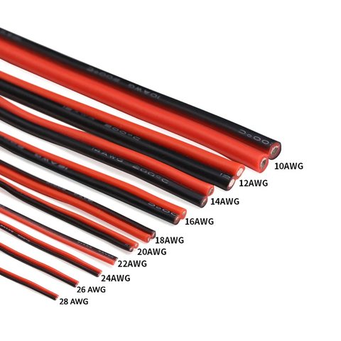 Провод в силиконовой изоляции 2x22AWG , 0,34 мм², 1 м, черный, красный, UL3135 Превью 1