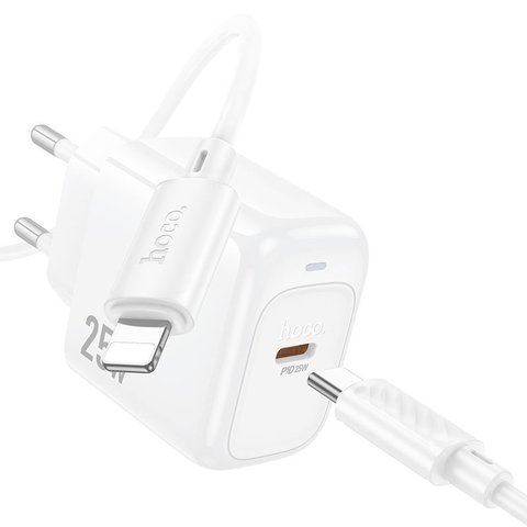 Мережевий зарядний пристрій Hoco CS53A, 25 Вт, Power Delivery (PD), білий, з кабелем USB тип-C до Lightning для Apple, 1 порт, #6942007631495 Прев'ю 1
