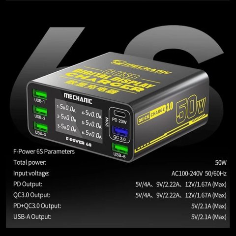 Mains Charger Mechanic F-Power 6S, (50 W, Quick Charge, Power Delivery (PD), 6 outputs) Preview 1