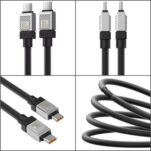 Cable USB Baseus Coolplay Series, 2xUSB tipo-C, 100 cm, 100 W, negro, de silicona, #CAKW000201 Vista previa  1