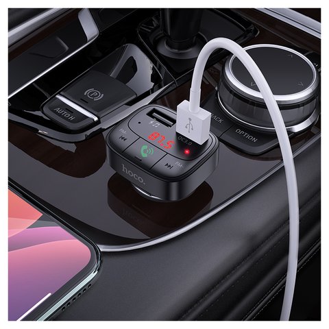 FM-трансмиттер Hoco E59, черный, с дисплеем, USB тип-A, 2 порта, 18 Вт, Quick Charge, 12-24 B, #6931474748447 Превью 2