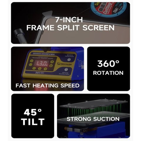 LCD Touch Screen Glass Separator Mechanic 361 SE+, (with vacuum pump, 360° 400W) Preview 5