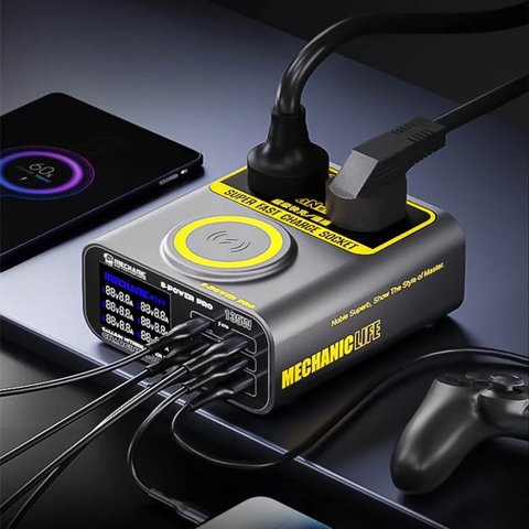 Adaptador de red Mechanic S-Power Pro, 135 W, Wireless Charge, Quick Charge, Power Delivery (PD), con un zócalo, 6 puertos, GaN Vista previa  1
