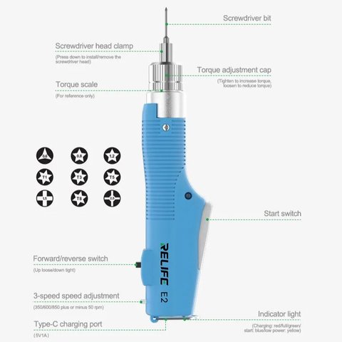 Destornillador eléctrico inalámbrico RELIFE E2, con control de rotación, Li-ion 1000mAh, 350/600/850 RPM Vista previa  5