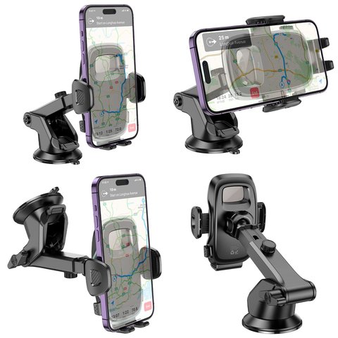 Автомобільний тримач Hoco H15, чорний, висувний, вакуумний присос Прев'ю 1