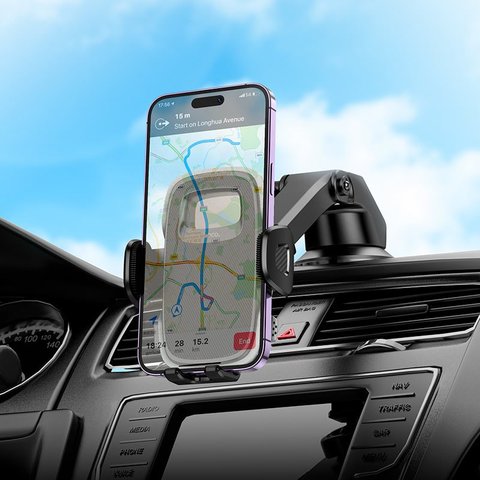 Автомобільний тримач Hoco H15, чорний, висувний, вакуумний присос Прев'ю 2